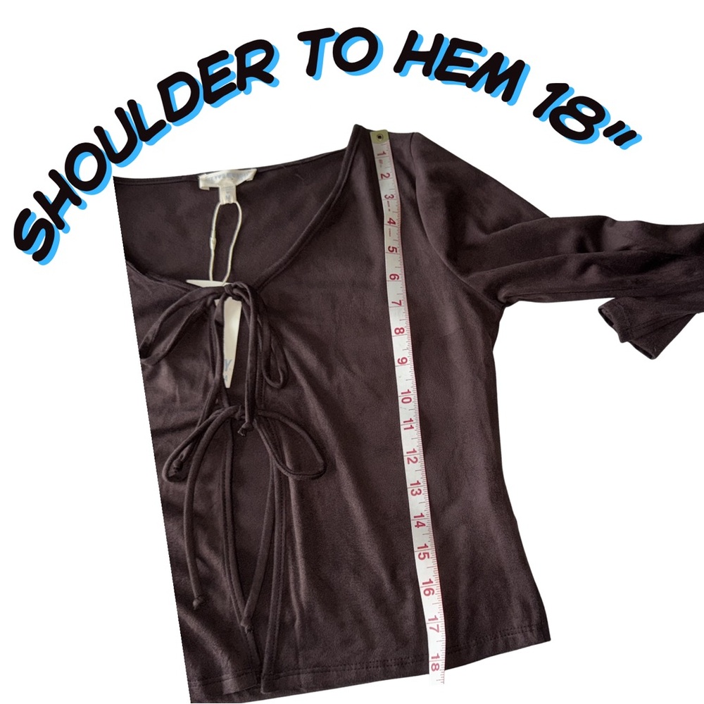 See You Monday Women's Brown Velvet-like Tie Front Long Sleeve Crop Top NWT - Picture 6 of 9